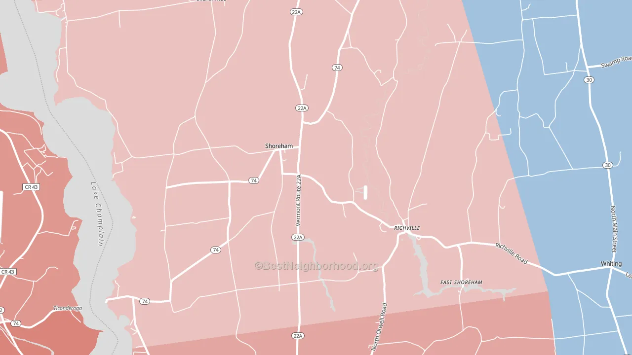 Shoreham, VT block-group political-lean map