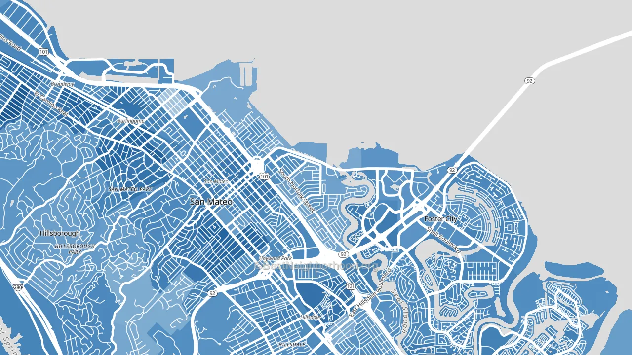 Shoreview, San Mateo, CA block-group political-lean map