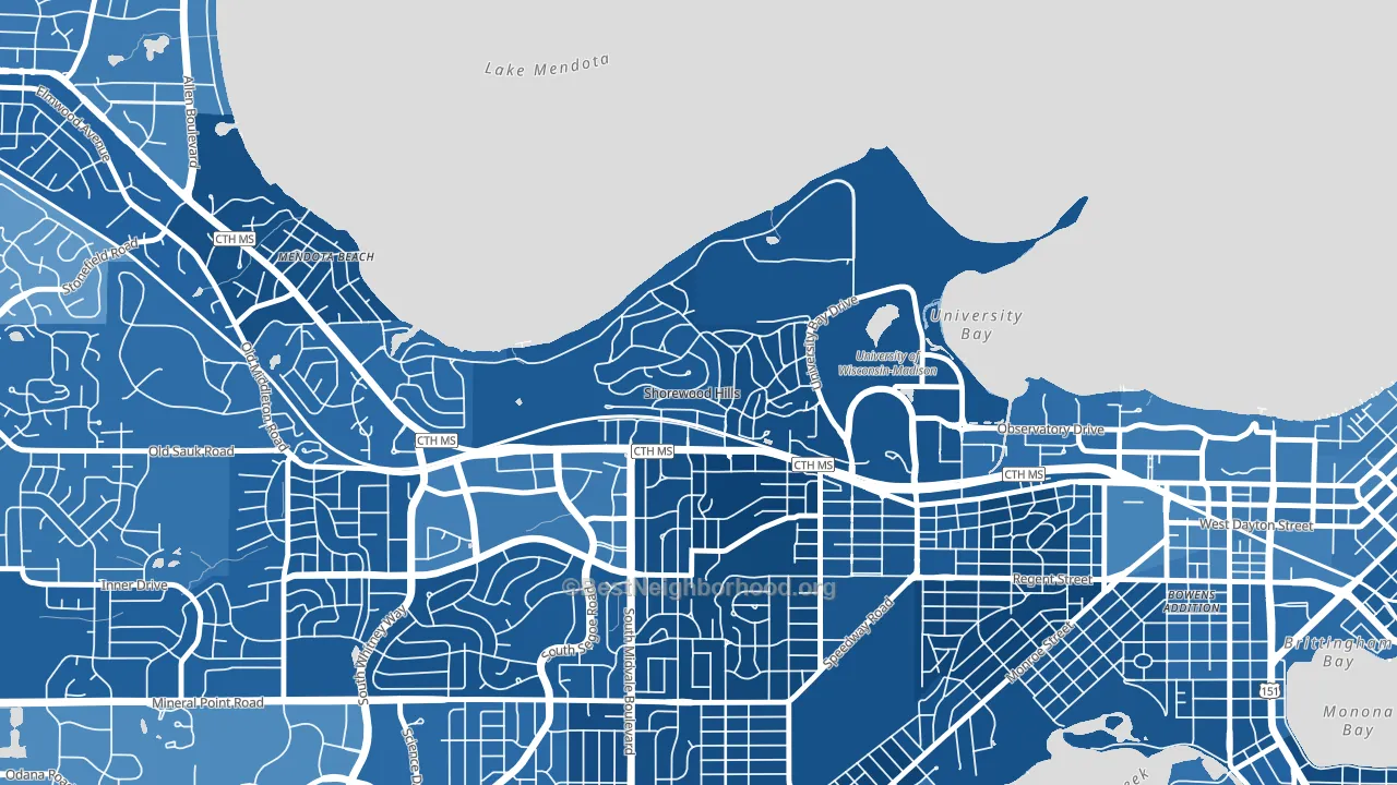 Shorewood Hills, WI block-group political-lean map