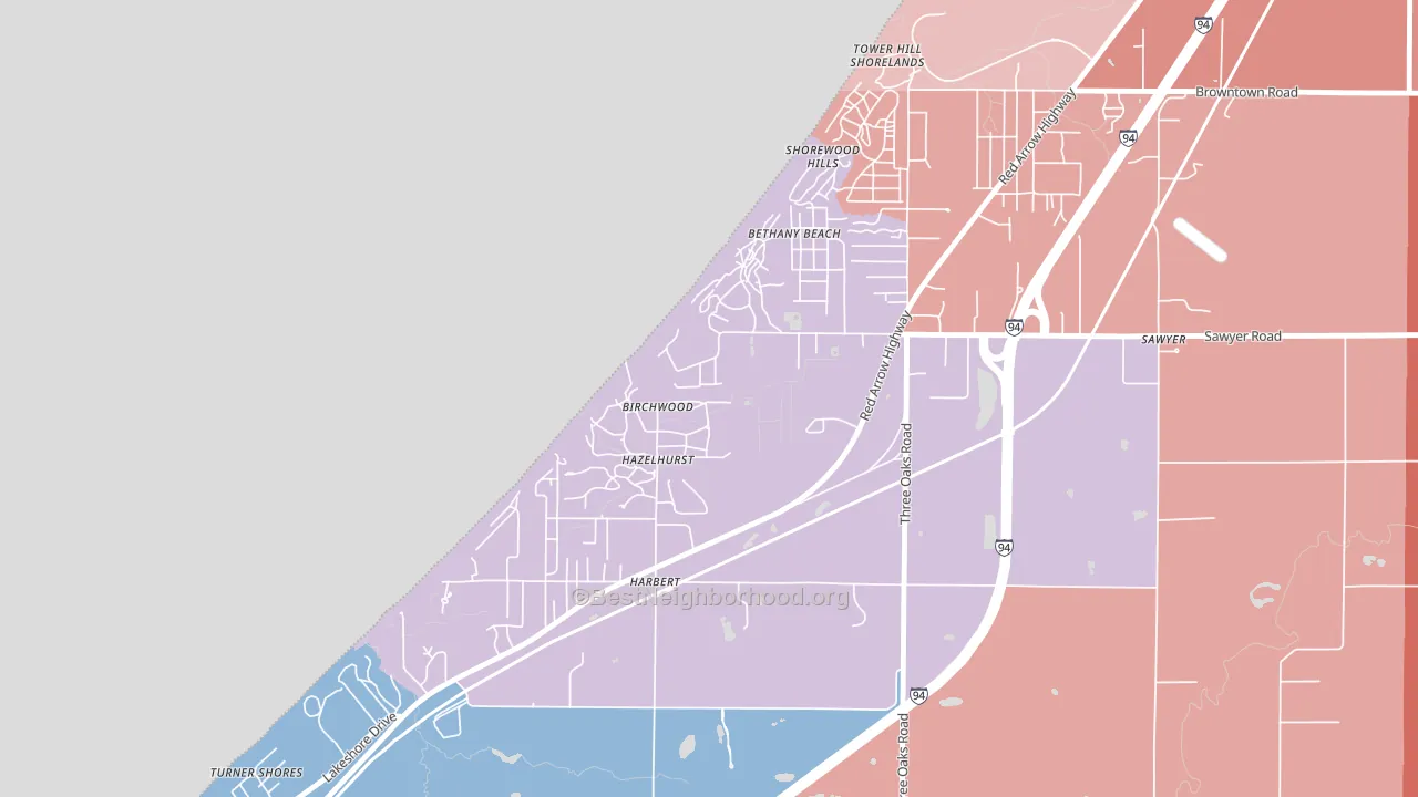 Shorewood-Tower Hills-Harbert, MI block-group political-lean map