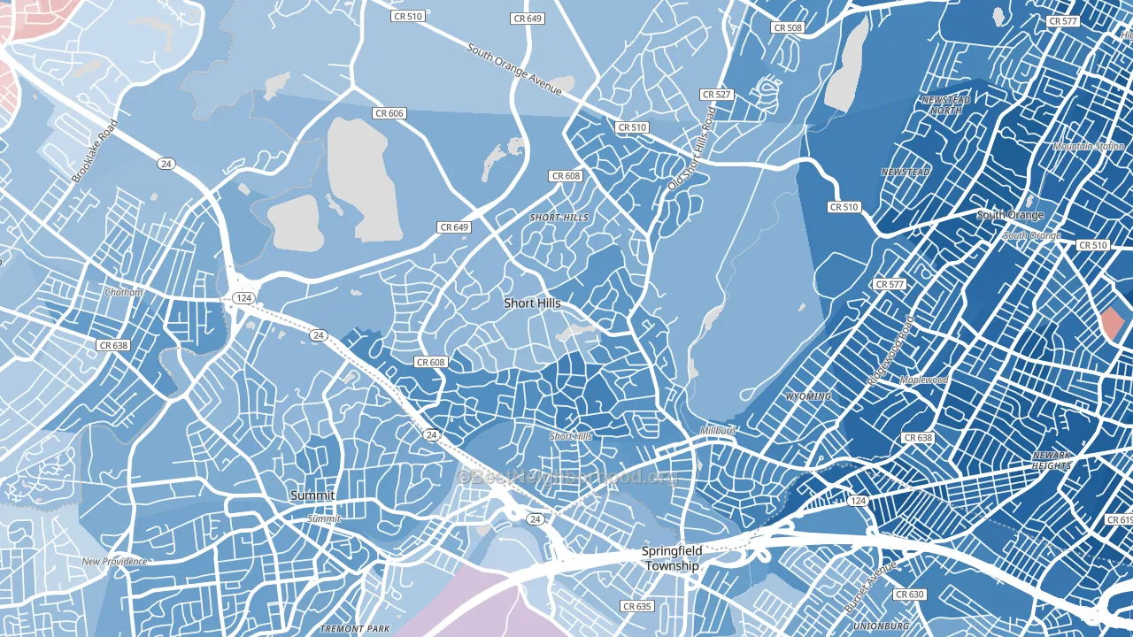 Short Hills, NJ block-group political-lean map