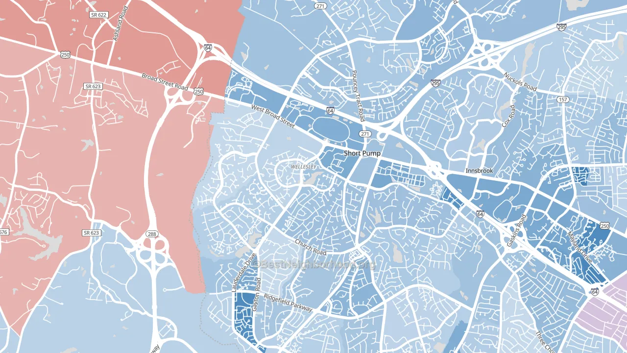 Short Pump, VA block-group political-lean map