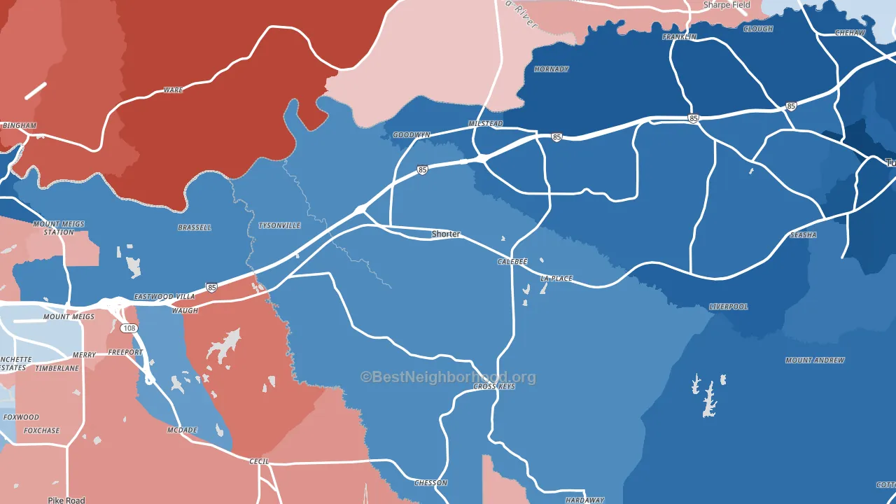 Shorter, AL block-group political-lean map