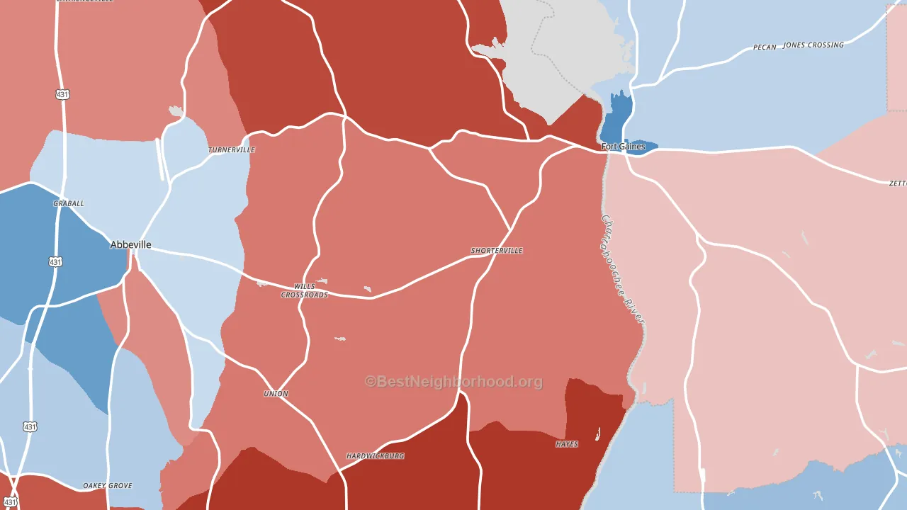 Shorterville, AL block-group political-lean map