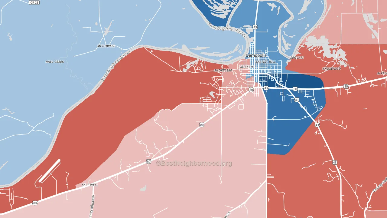 Shortleaf, AL block-group political-lean map