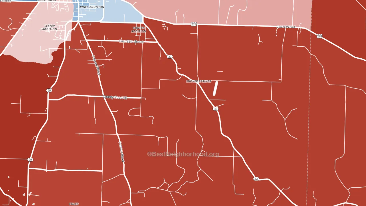 Shover Springs, AR block-group political-lean map