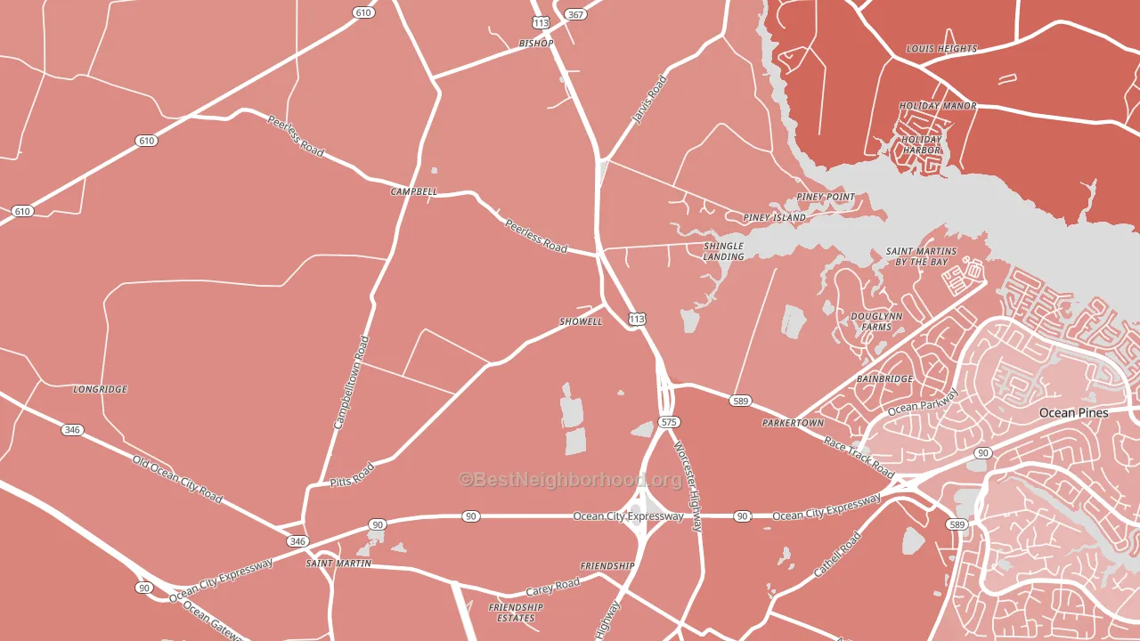 Showell, MD block-group political-lean map