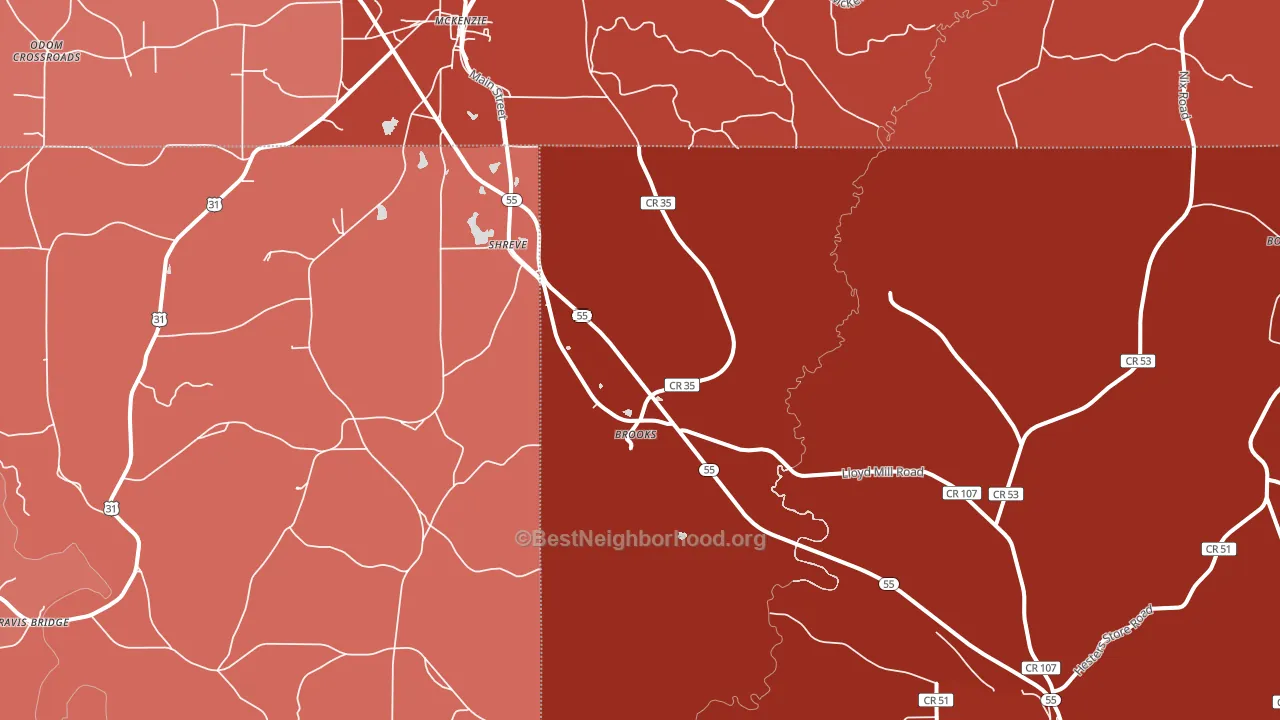 Shreve, AL block-group political-lean map
