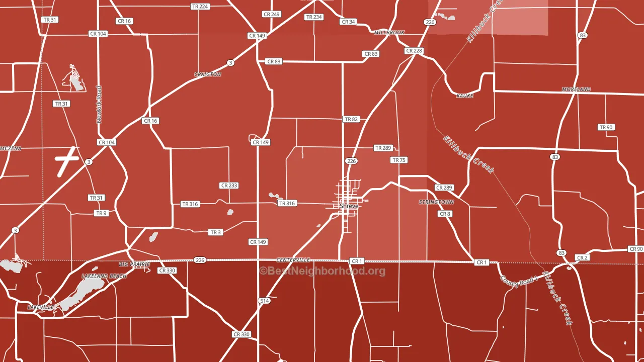 Shreve, OH block-group political-lean map