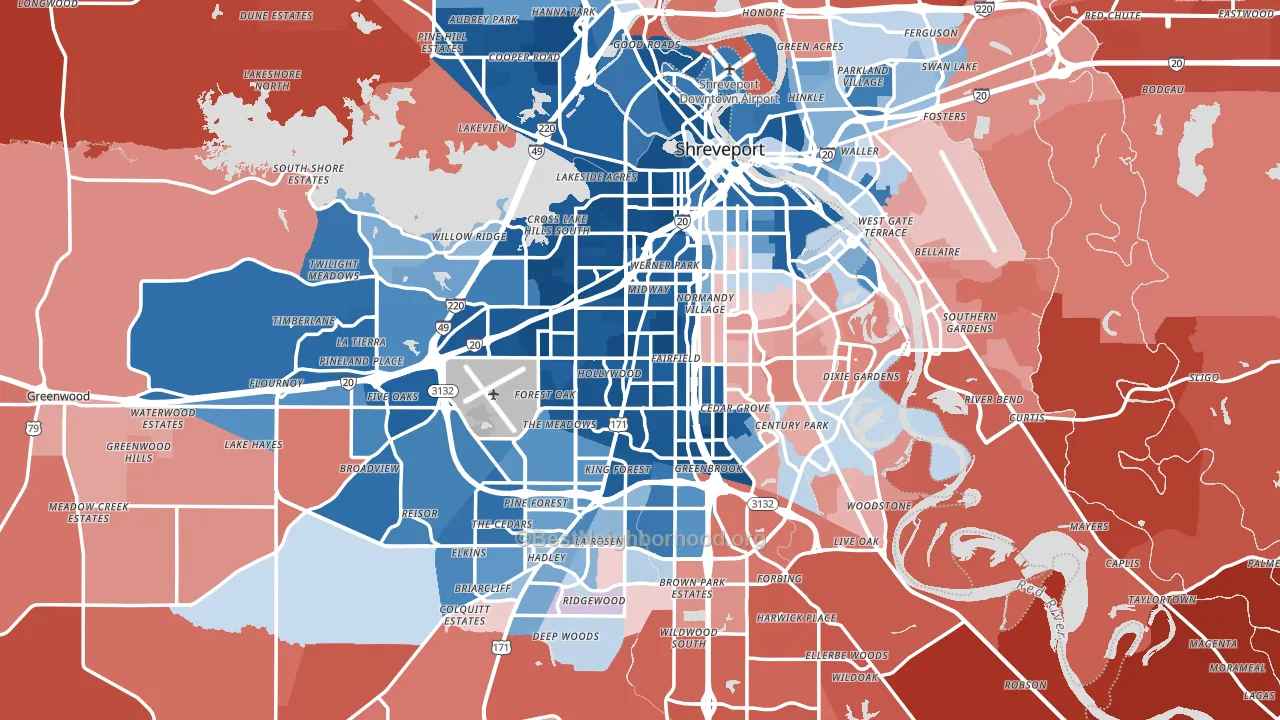 Shreveport, LA block-group political-lean map