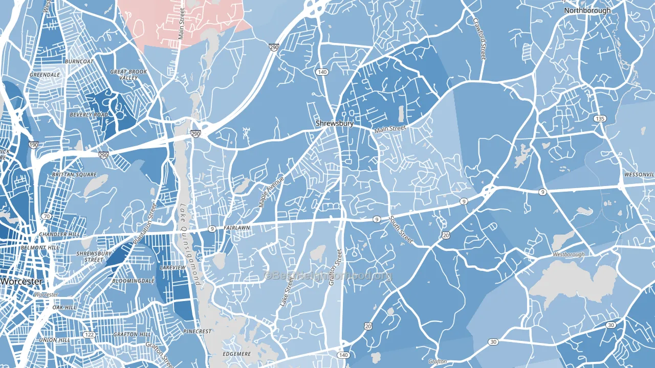 Shrewsbury, MA block-group political-lean map