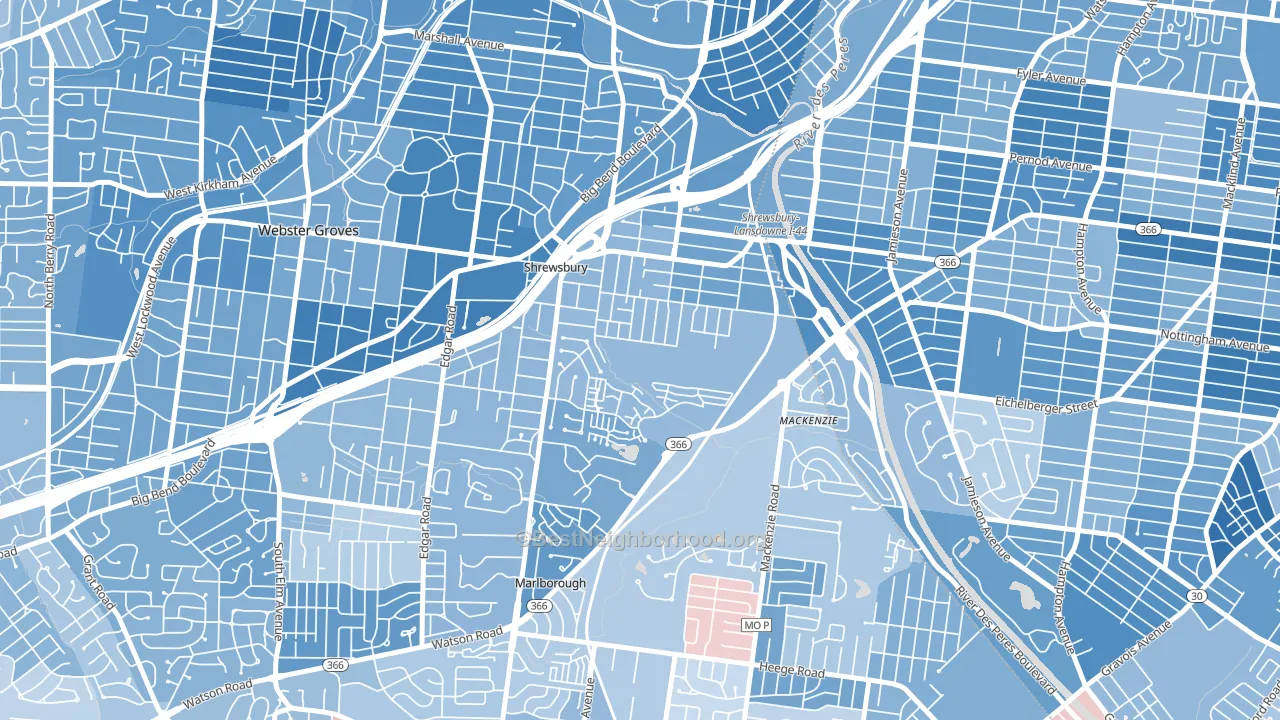 Shrewsbury, MO block-group political-lean map