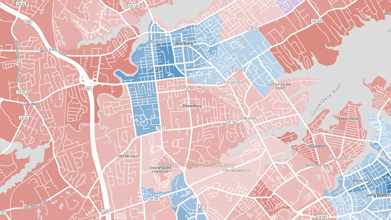 Shrewsbury, NJ block-group political-lean map