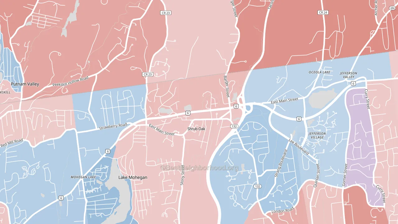 Shrub Oak, NY block-group political-lean map