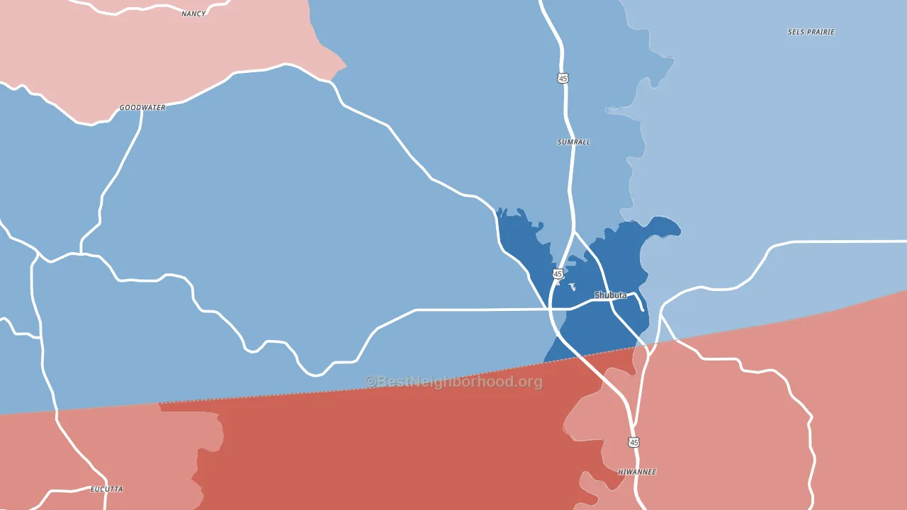 Shubuta, MS block-group political-lean map