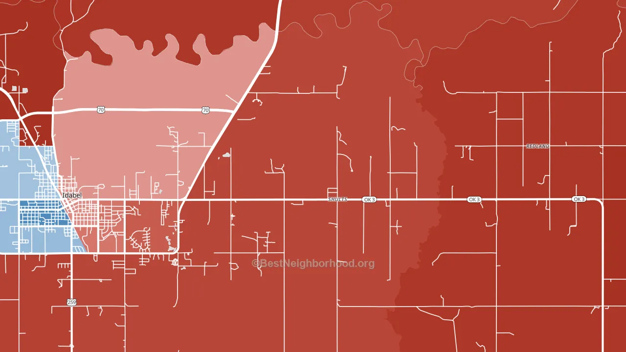 Shults, OK block-group political-lean map