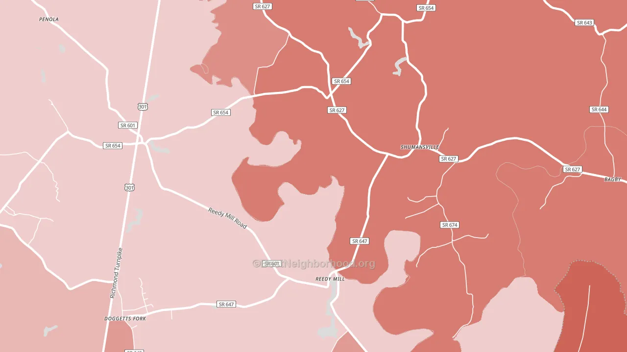 Shumansville, VA block-group political-lean map