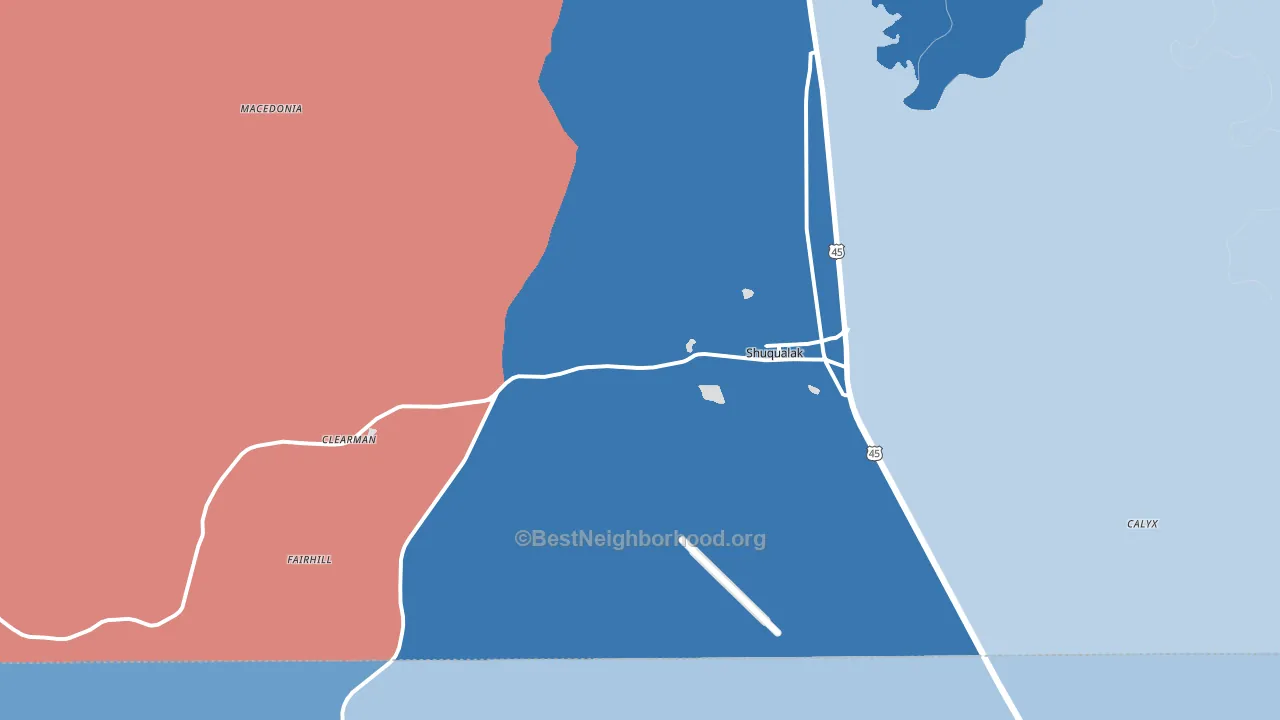 Shuqualak, MS block-group political-lean map
