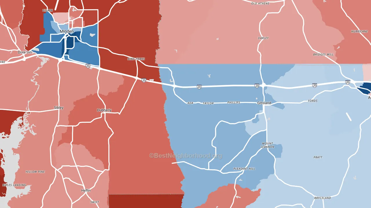 Sibley, LA block-group political-lean map