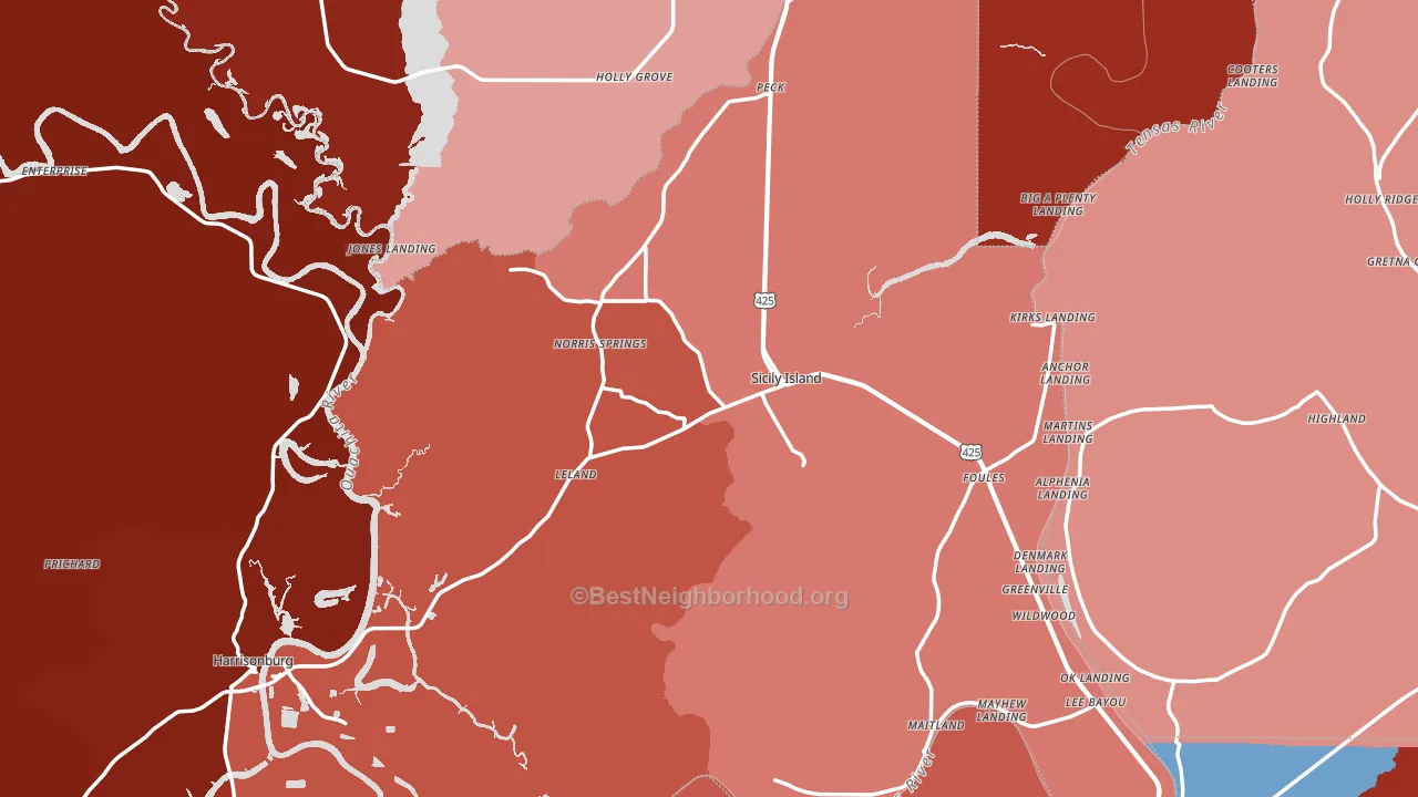 Sicily Island, LA block-group political-lean map