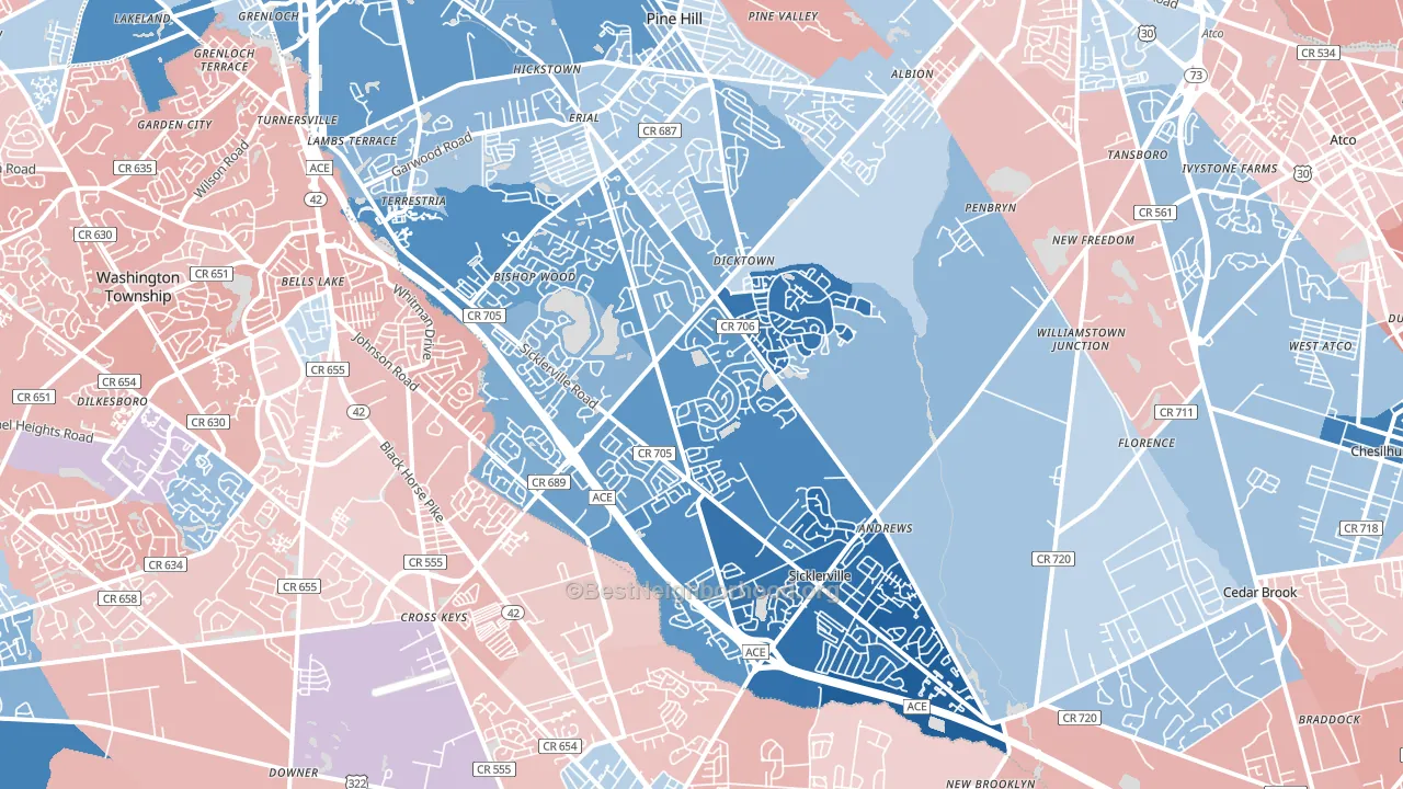 Sicklerville, NJ block-group political-lean map