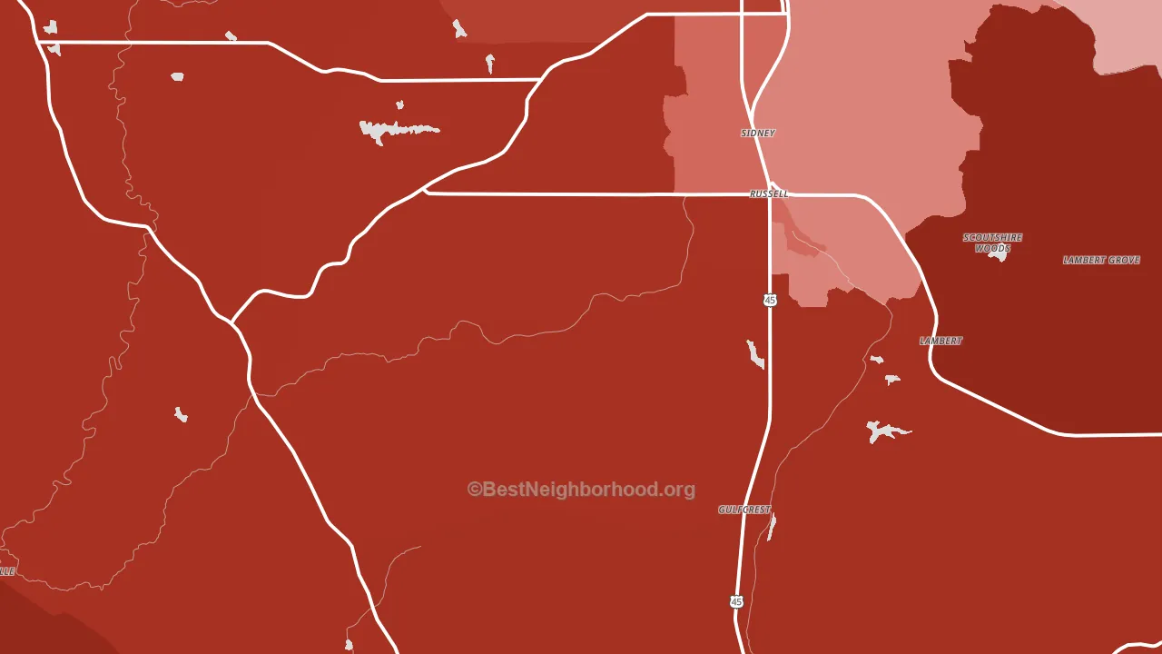 Sidney, AL block-group political-lean map