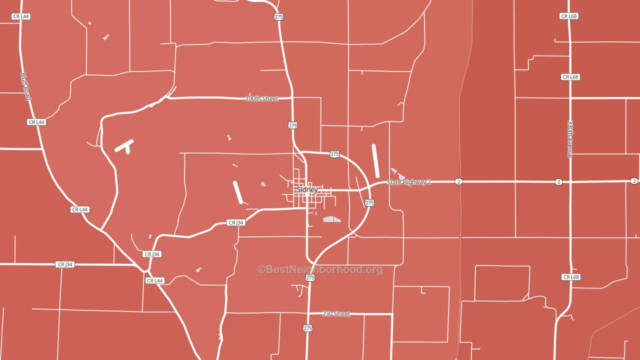Sidney, IA block-group political-lean map