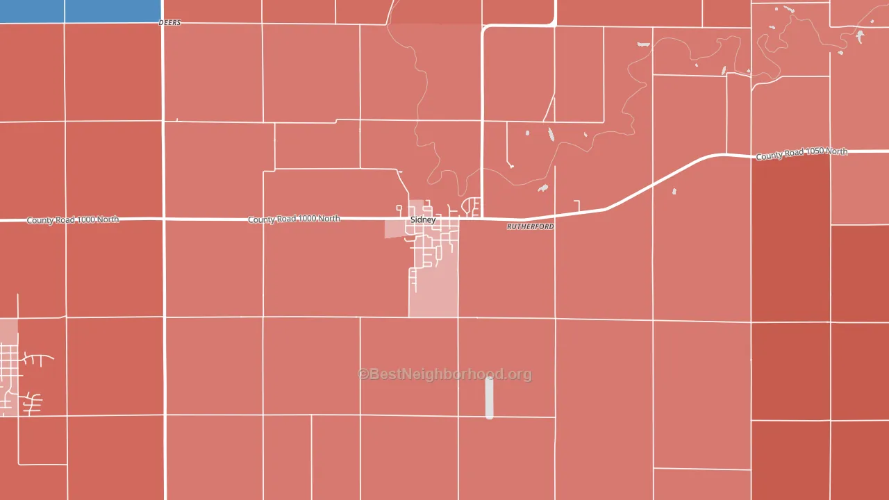 Sidney, IL block-group political-lean map