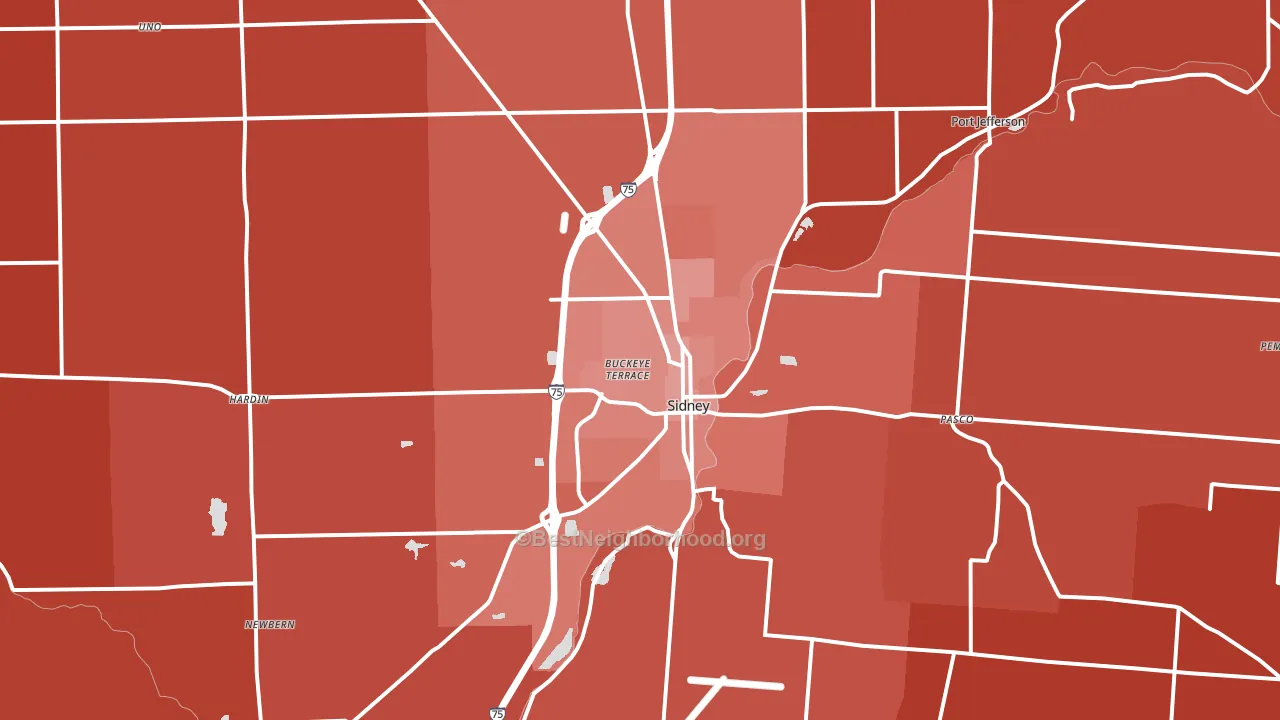 Sidney, OH block-group political-lean map