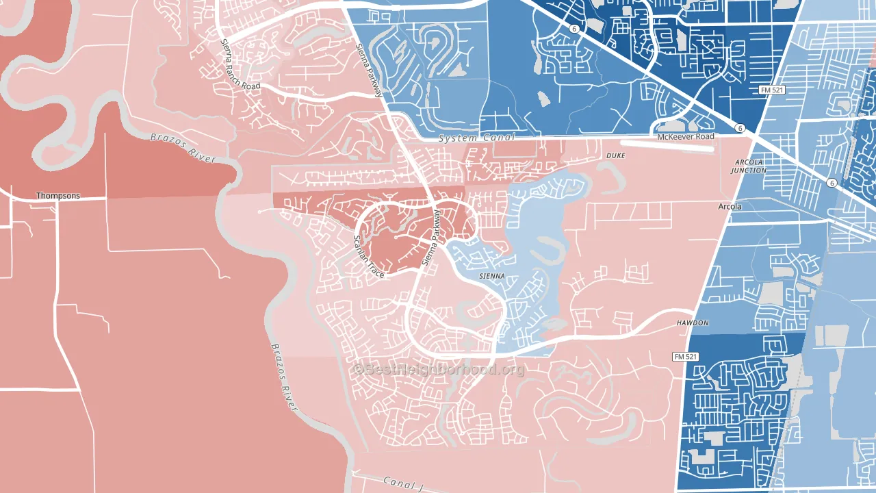 Sienna Plantation, TX block-group political-lean map