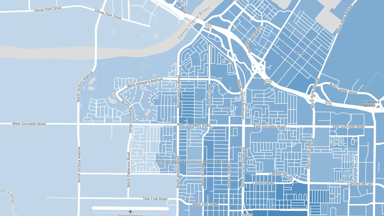 Sierra Linda, Oxnard, CA block-group political-lean map