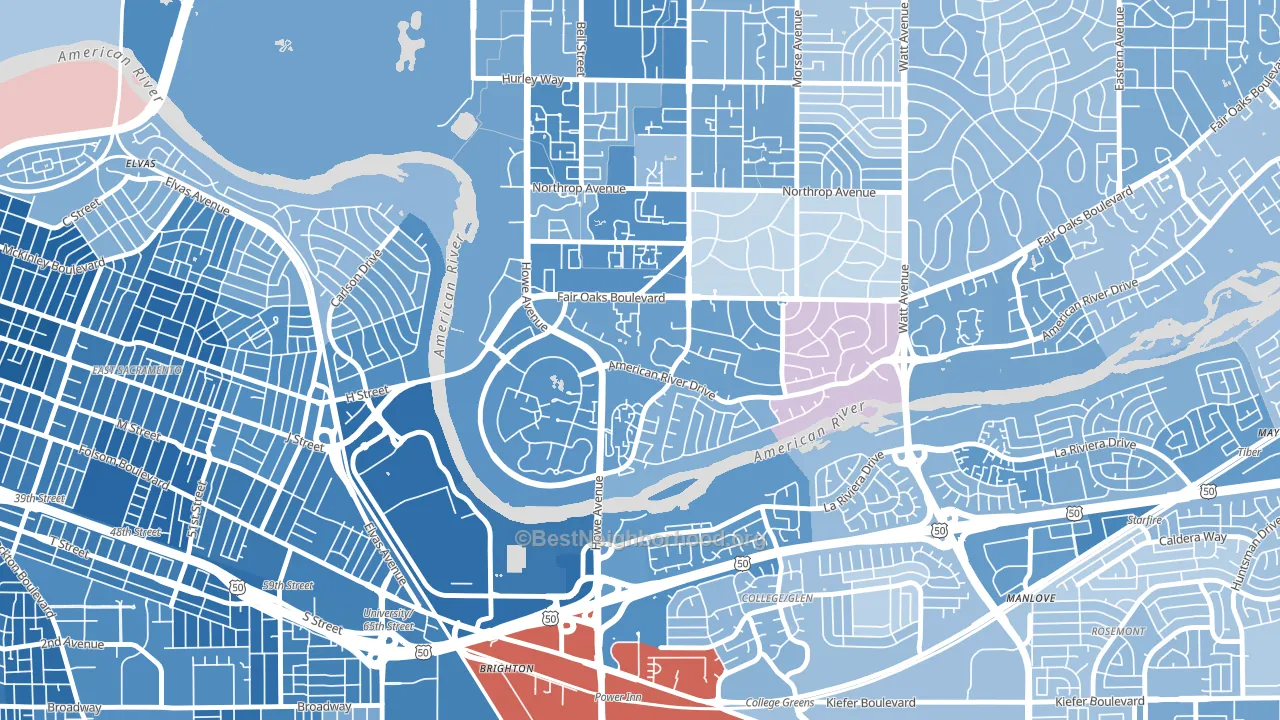 Sierra Oaks, Sacramento, CA block-group political-lean map