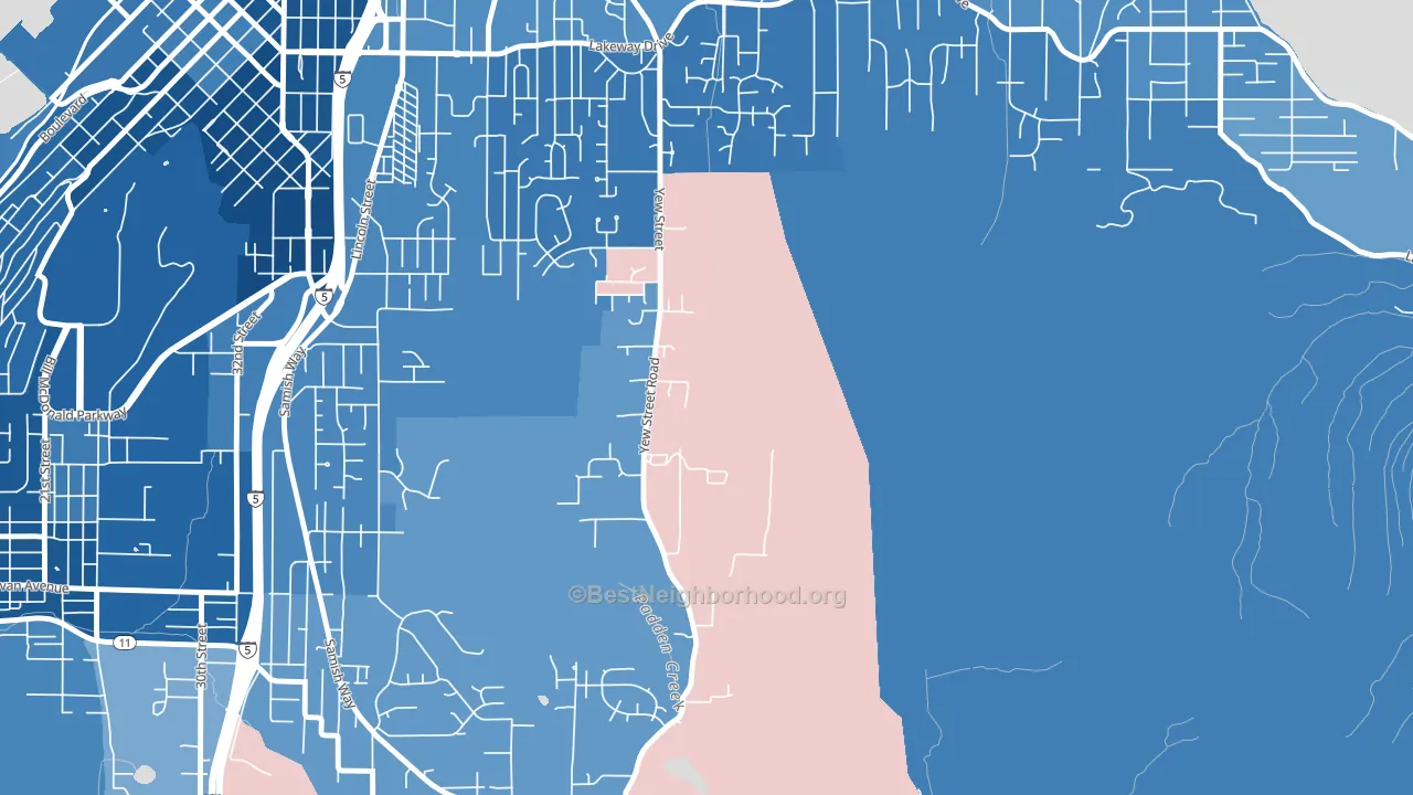Silver Beach, WA block-group political-lean map