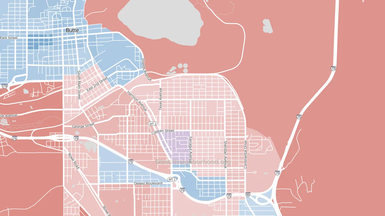 Silver Bow Park, Butte, MT block-group political-lean map