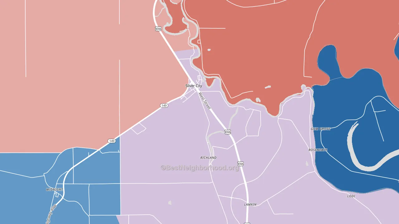 Silver City, MS block-group political-lean map