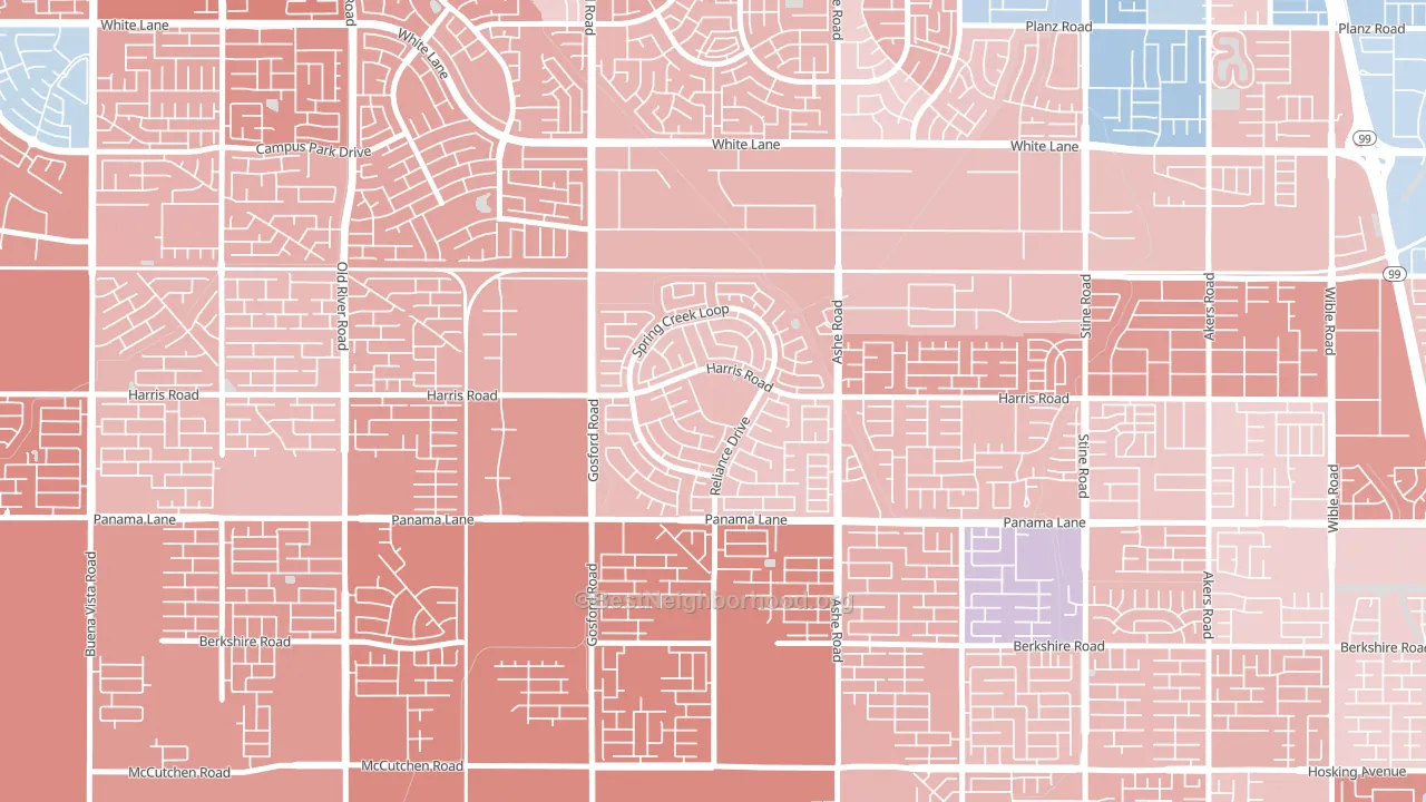 Silver Creek, Bakersfield, CA block-group political-lean map