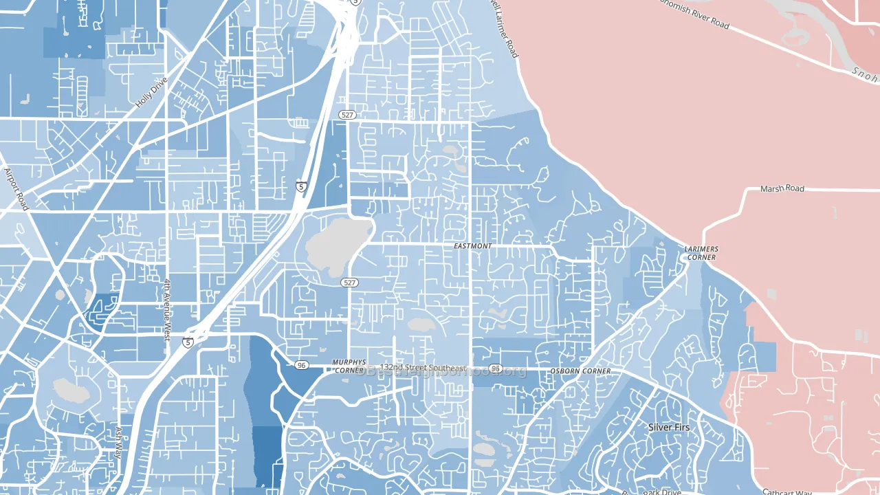 Silver Lake, Eastmont, WA block-group political-lean map
