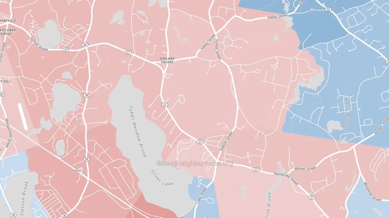 Silver Lake, MA block-group political-lean map