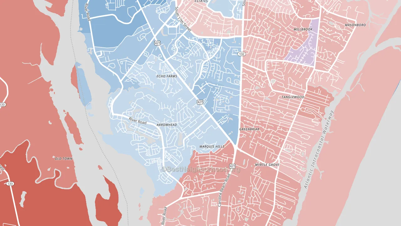 Silver Lake, Wilmington, NC block-group political-lean map