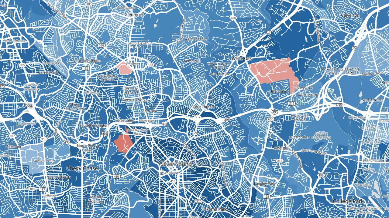Silver Spring, MD block-group political-lean map