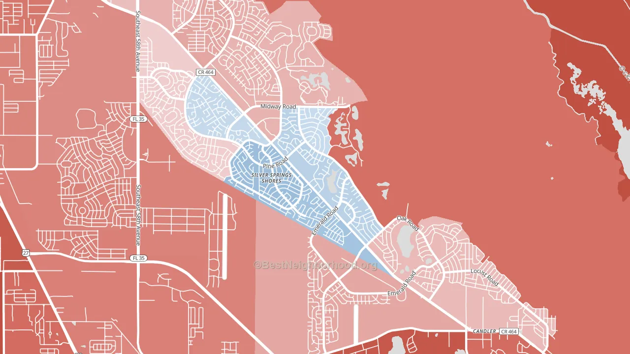 Silver Springs Shores, FL block-group political-lean map
