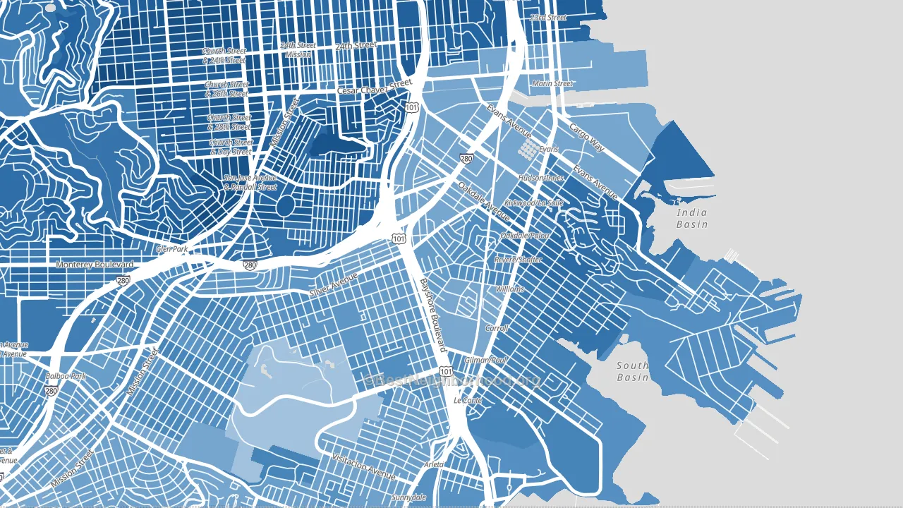 Silver Terrace, San Francisco, CA block-group political-lean map
