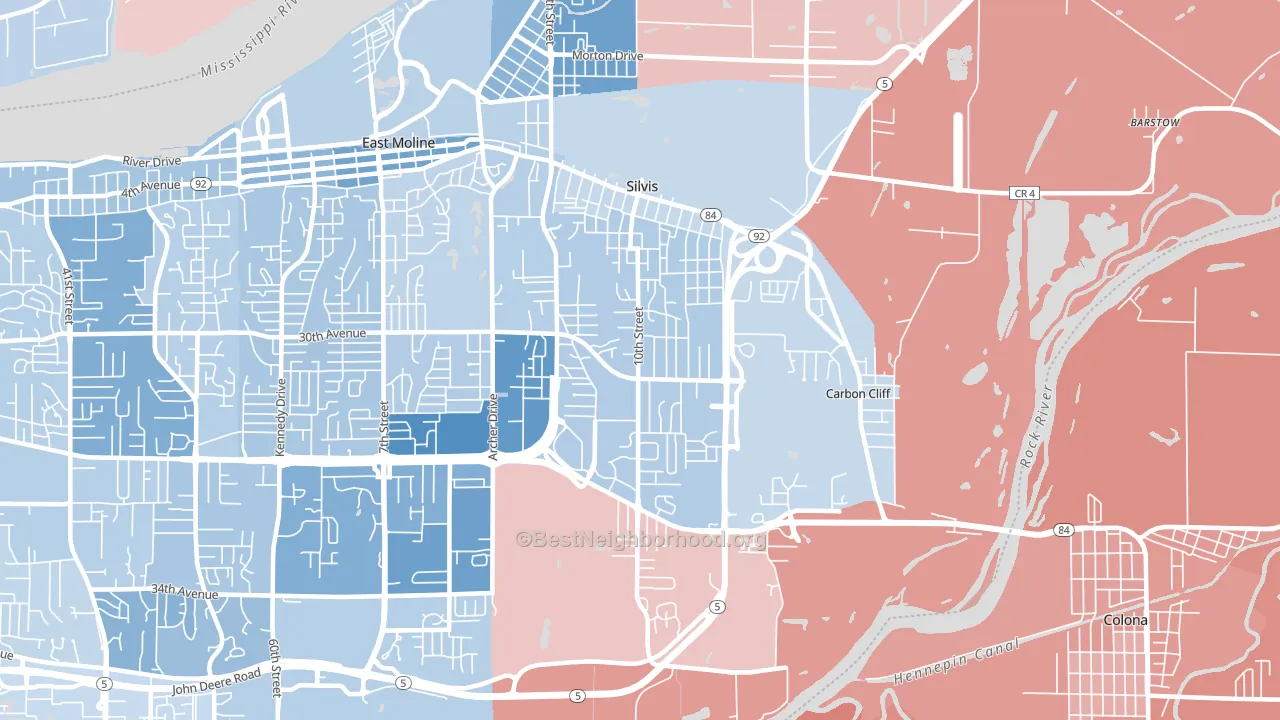 Silvis, IL block-group political-lean map
