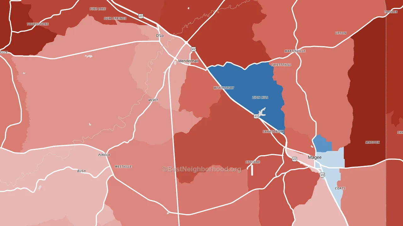 Simpson County, MS block-group political-lean map
