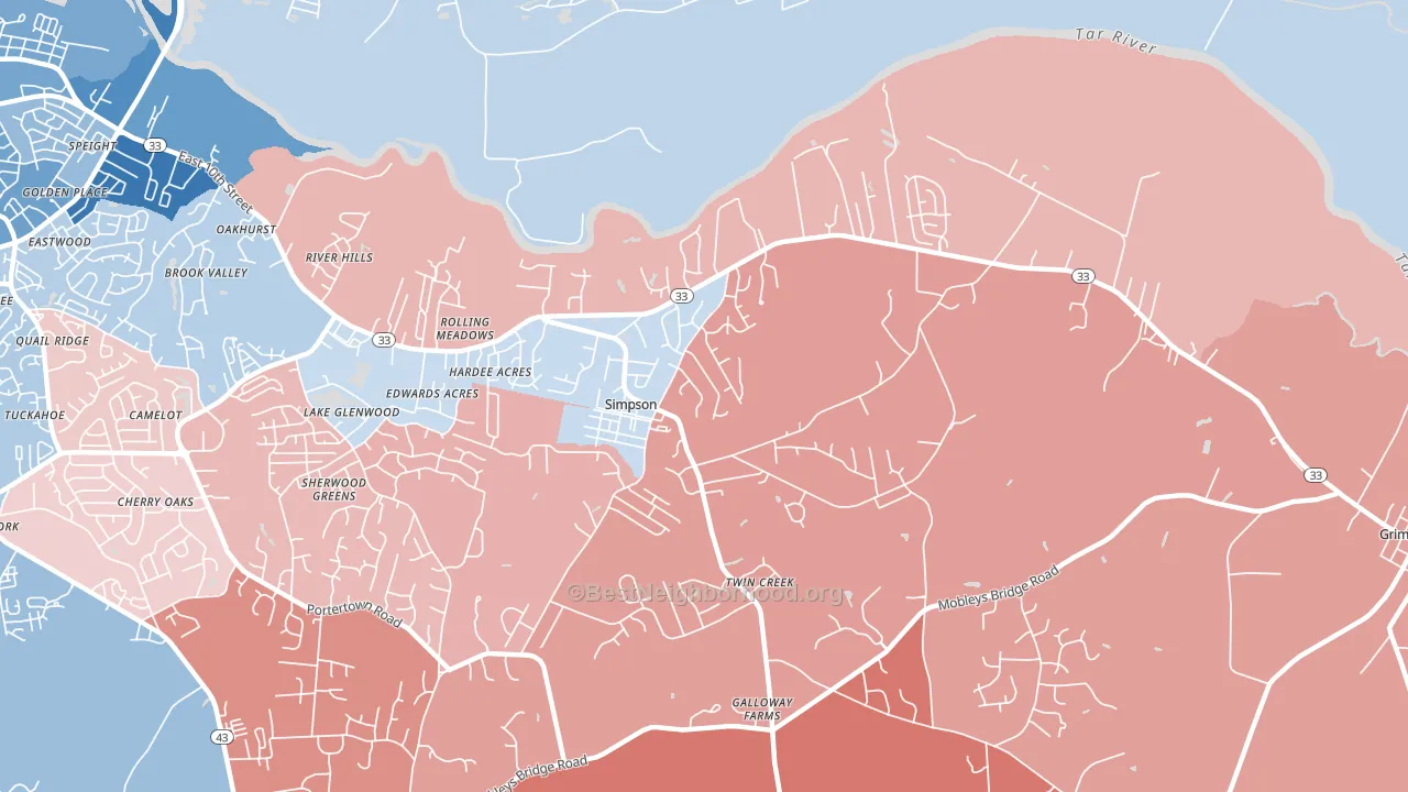 Simpson, NC block-group political-lean map