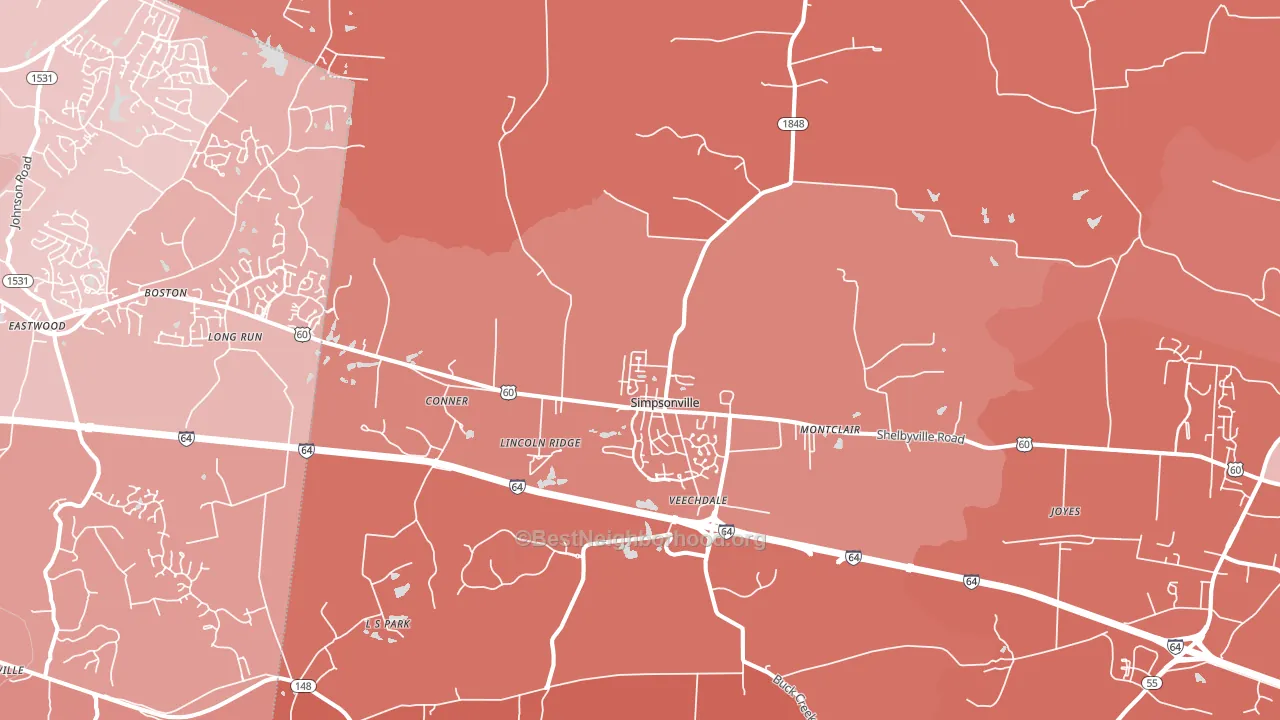 Simpsonville, KY block-group political-lean map