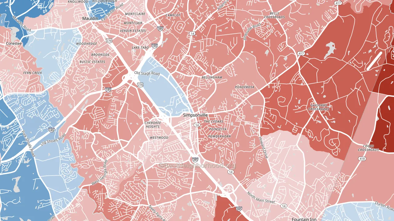 Simpsonville, SC block-group political-lean map