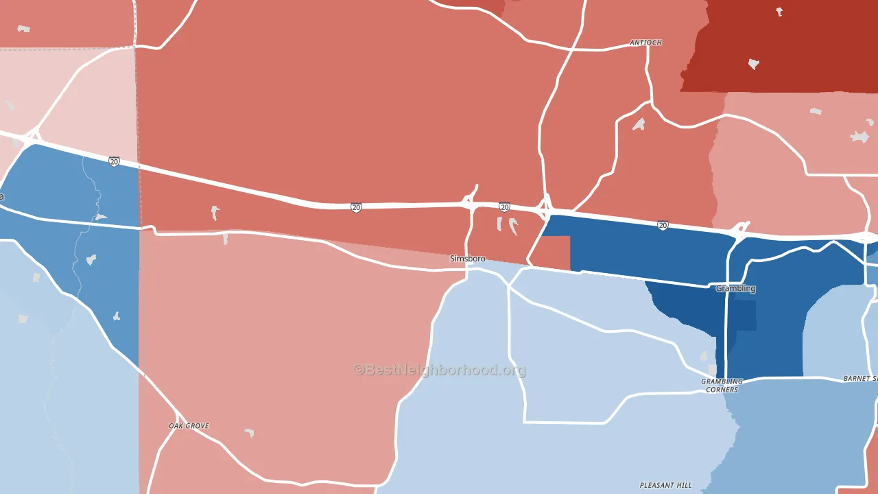 Simsboro, LA block-group political-lean map