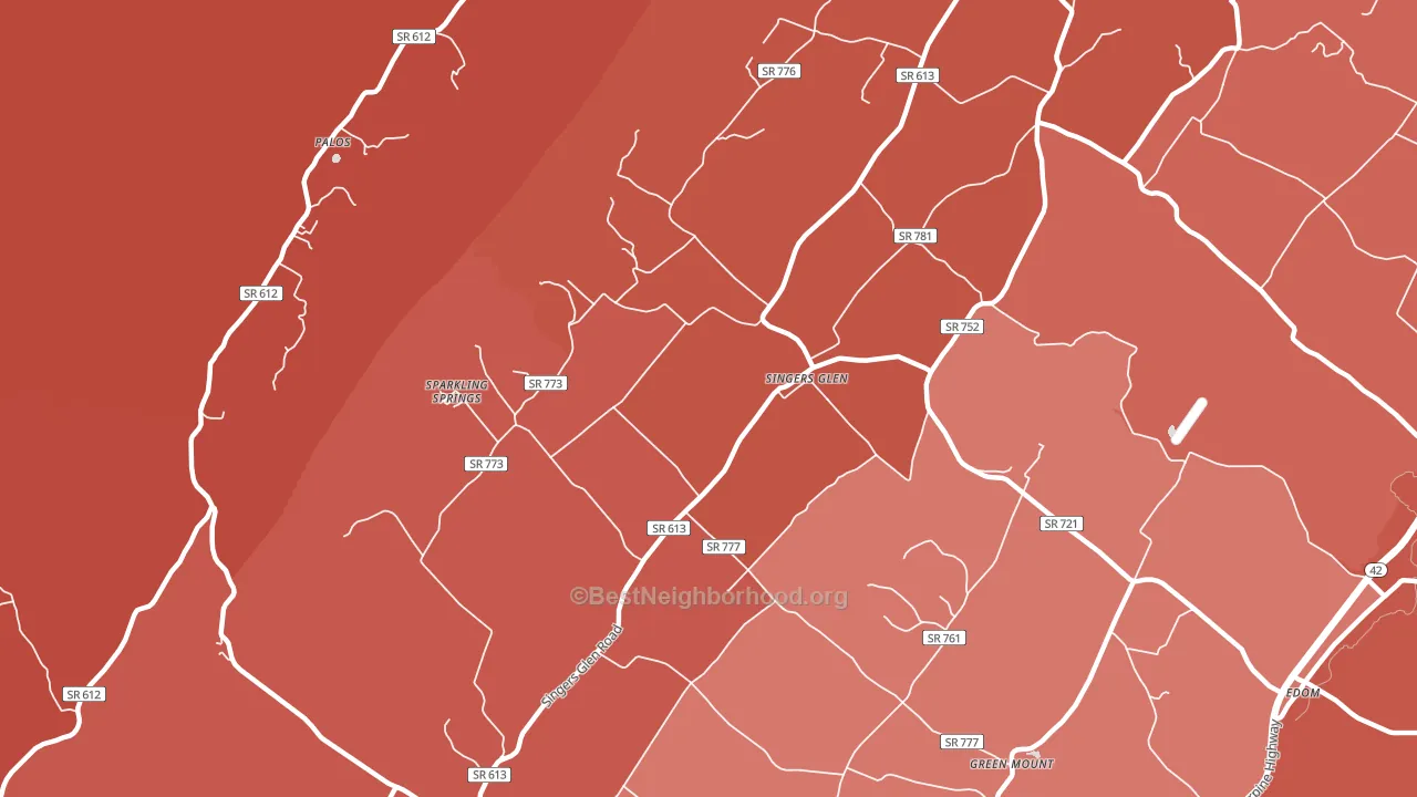 Singers Glen, VA block-group political-lean map