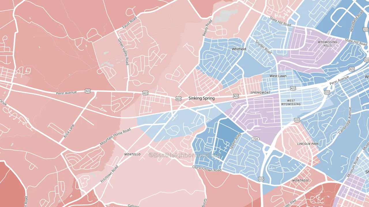 Sinking Spring, PA block-group political-lean map